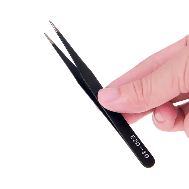 Stainless Steel Precision Anti-Static Tweezers Set with Curved and Straight Tips, LK-TW12