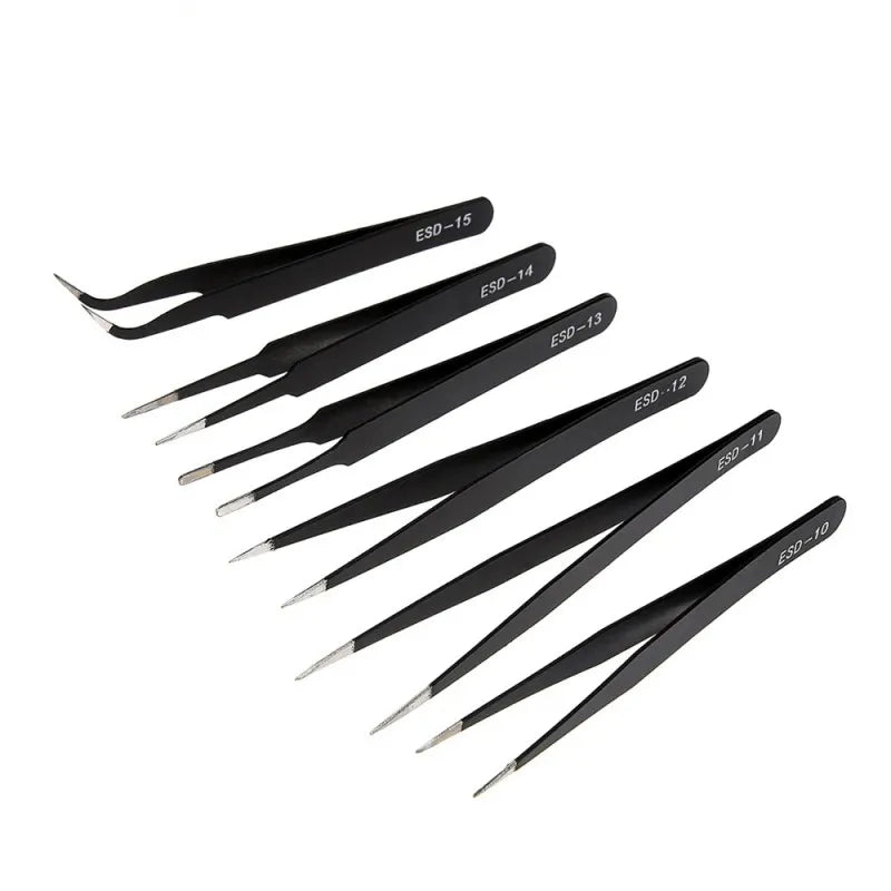 Stainless Steel Precision Anti-Static Tweezers Set with Curved and Straight Tips, LK-TW12