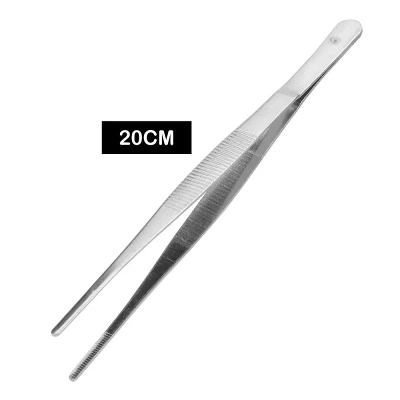 Stainless Steel BBQ Food Tong 20cm/30cm with Straight Toothed Tweezer, LK-AA69