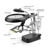  3-in-1 LED Magnifying Glass with Soldering Iron Stand and Auxiliary Clip for Repairs and Welding, LK-AA82