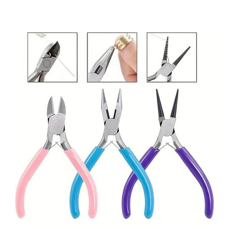 3 Piece Jewelry Pliers Set with Wire Cutters Round Nose and Flat Nose, LK-JP11