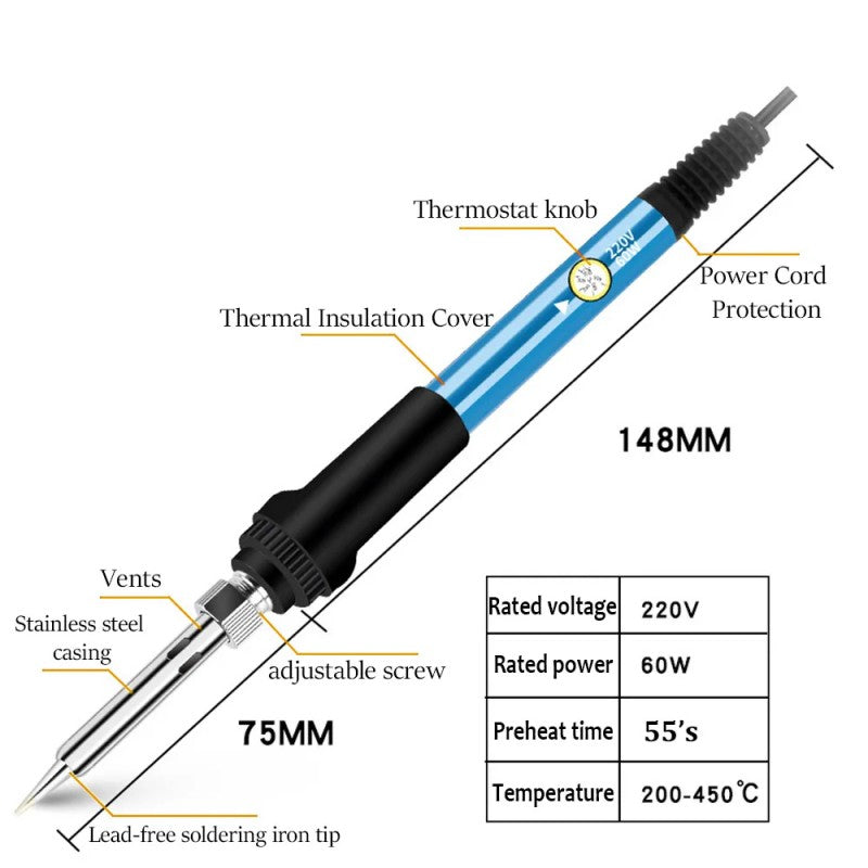  Adjustable Temperature 7-in-1 Electric Soldering Iron Kit, 60W Welding Repair Tool, LK-AA77