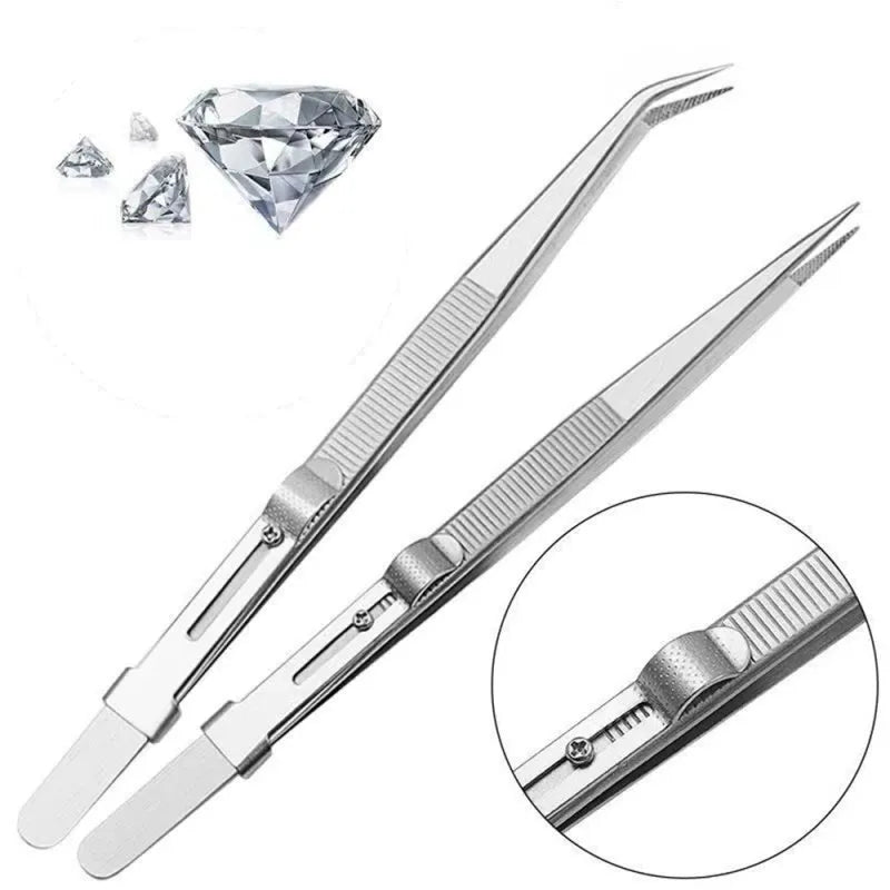 Precision Stainless Steel Jewelry Tweezers Set of 2, LK-TW15