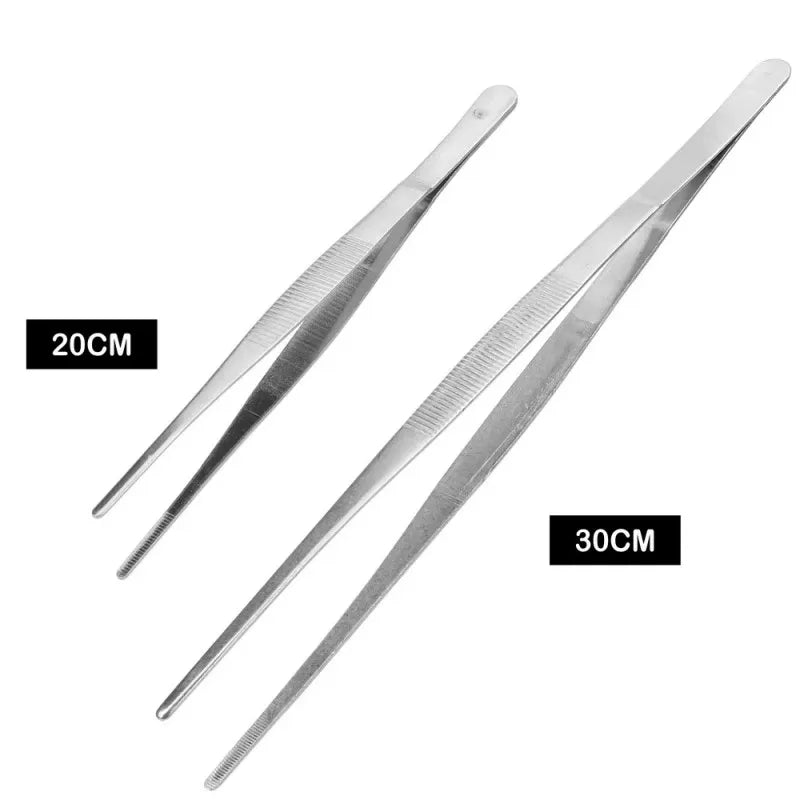 Stainless Steel BBQ Food Tong 20cm/30cm with Straight Toothed Tweezer, LK-AA69