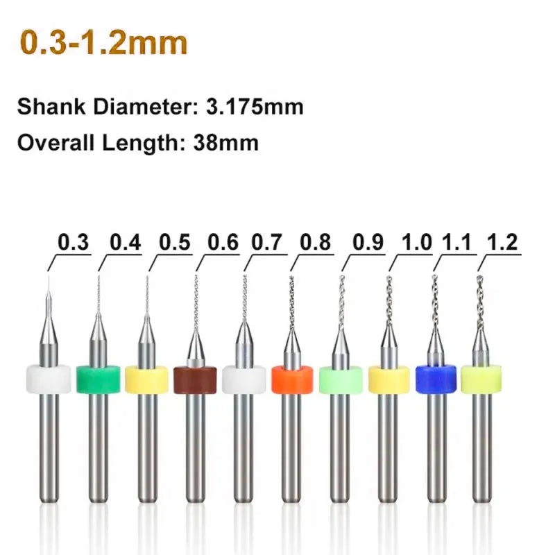 10pcs Carbide Gun Drill Bits 0.1-1.2mm for CNC PCB, 1/8'' Shank, LK-AA70