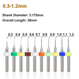 10pcs Carbide Gun Drill Bits 0.1-1.2mm for CNC PCB, 1/8'' Shank, LK-AA70