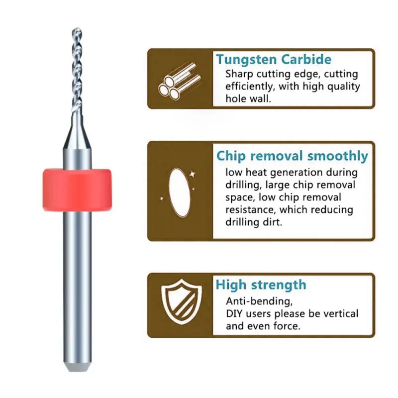 10pcs Carbide Gun Drill Bits 0.1-1.2mm for CNC PCB, 1/8'' Shank, LK-AA70