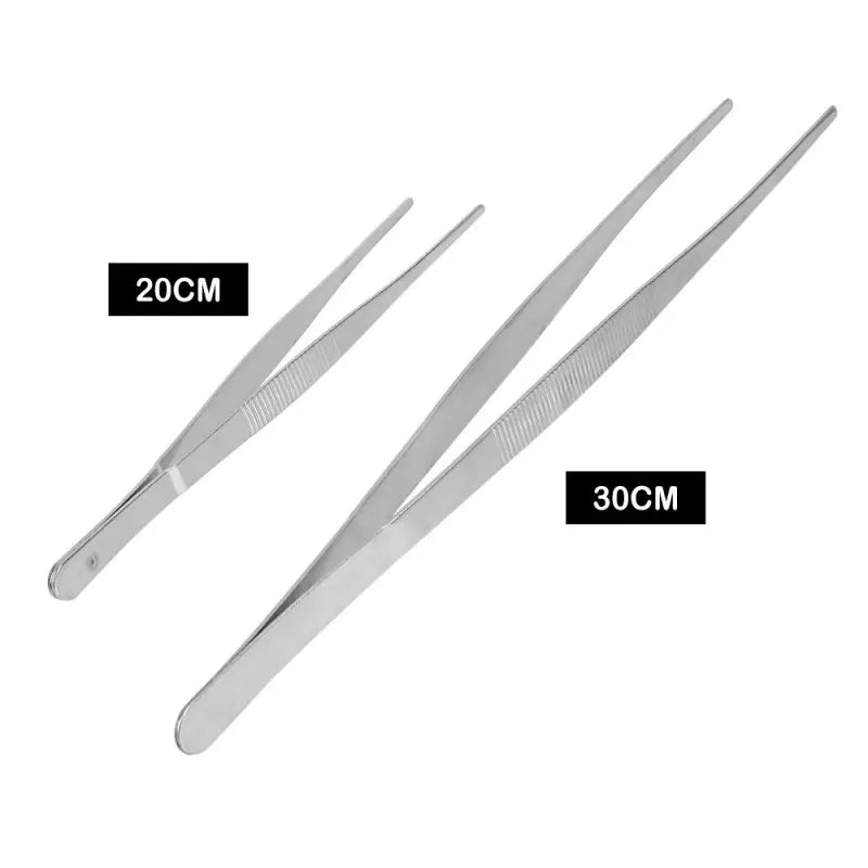 Stainless Steel BBQ Food Tong 20cm/30cm with Straight Toothed Tweezer, LK-AA69