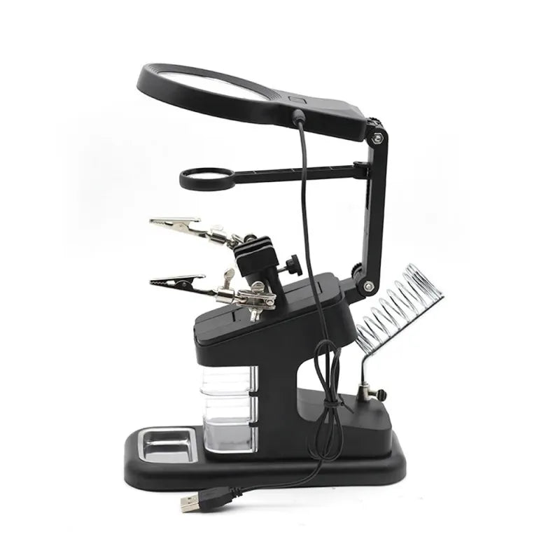  3-in-1 LED Magnifying Glass with Soldering Iron Stand and Auxiliary Clip for Repairs and Welding, LK-AA82