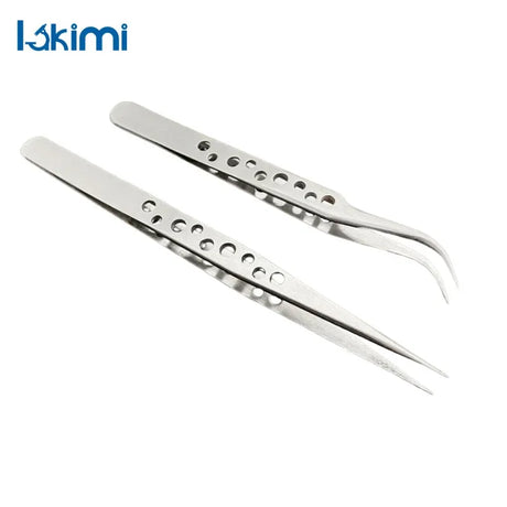 2-Piece Anti-Static Stainless Steel Tweezers Precision Angled and Straight, LK-TW11