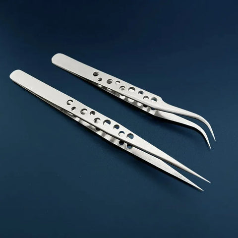 2-Piece Anti-Static Stainless Steel Tweezers Precision Angled and Straight, LK-TW11