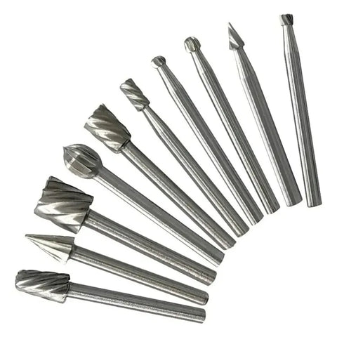 10pc HSS Rotary File Set for DIY Woodworking Engraving Grinding and Drilling, LK-AA54