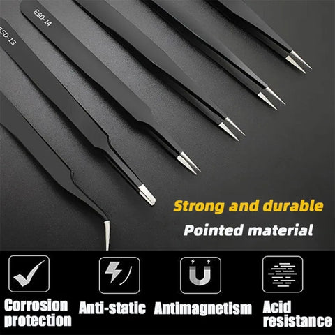 Stainless Steel Precision Anti-Static Tweezers Set with Curved and Straight Tips, LK-TW12