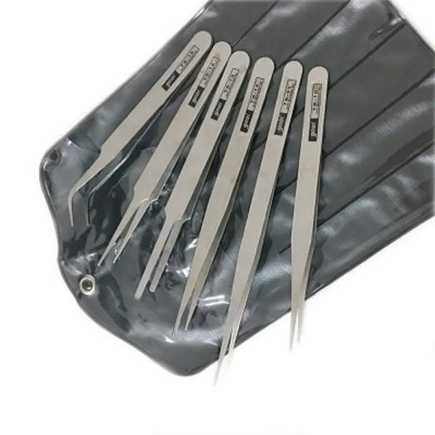 6-Piece Stainless Steel Tweezers Set with Straight and Angled Tips, LK-TW14