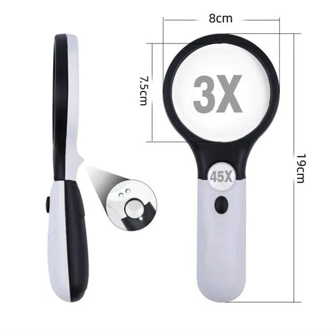 45x Handheld Magnifying Glass with 3 LED Lights for Reading and Jewelry Loupe, LK-AA43
