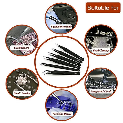 Stainless Steel Precision Anti-Static Tweezers Set with Curved and Straight Tips, LK-TW12