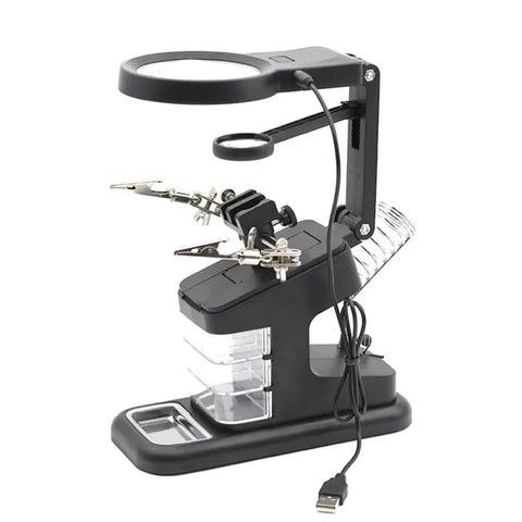 3-in-1 LED Magnifying Glass with Soldering Iron Stand and Auxiliary Clip for Repairs and Welding, LK-AA82