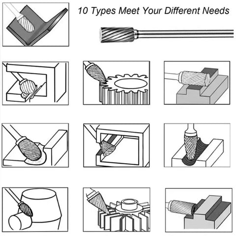 Tungsten Carbide Burr Set 1/4" For Woodworking Drilling and Metal Carving, LK-AA55
