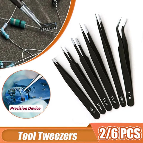 Stainless Steel Precision Anti-Static Tweezers Set with Curved and Straight Tips, LK-TW12
