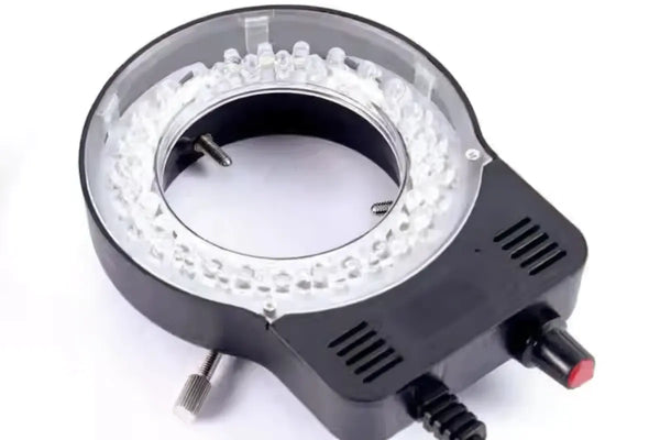 Stereo microscope equipped with LED ring light source lamps